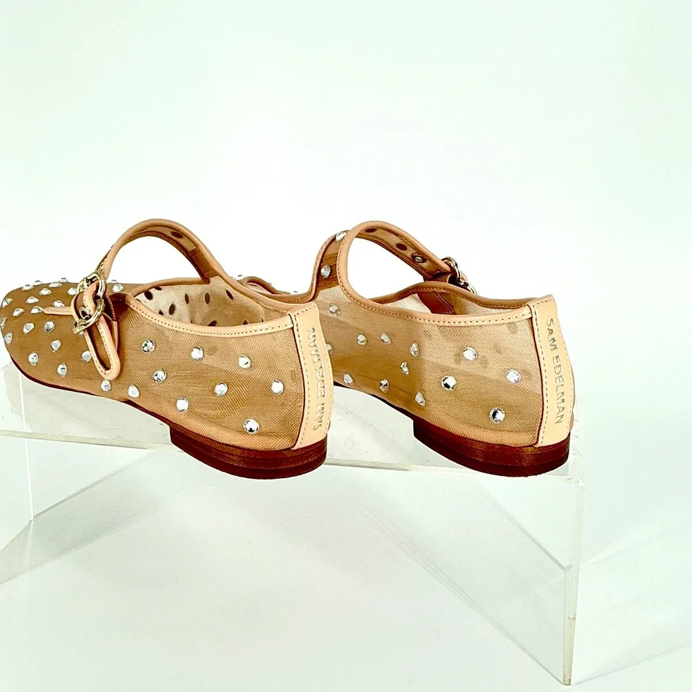 Sam Edelman Size 8.5 Mesh Crystal Mary Jane Flats Nude Beige Rhinestone Michaela - Picture 12 of 14